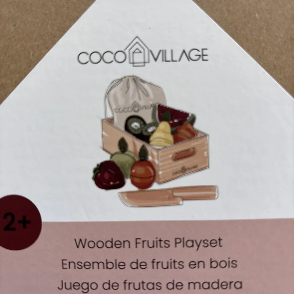 Coco Village Wooden Fruit Set with Crate Wood Toy Pretend Play Kitchen Age 2+ - Picture 3 of 3